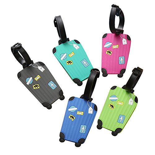 Spaufu Etiquetas de silicona para equipaje (paquete de 5 unidades), Colores aleatorios (mínimo de 4 colores)