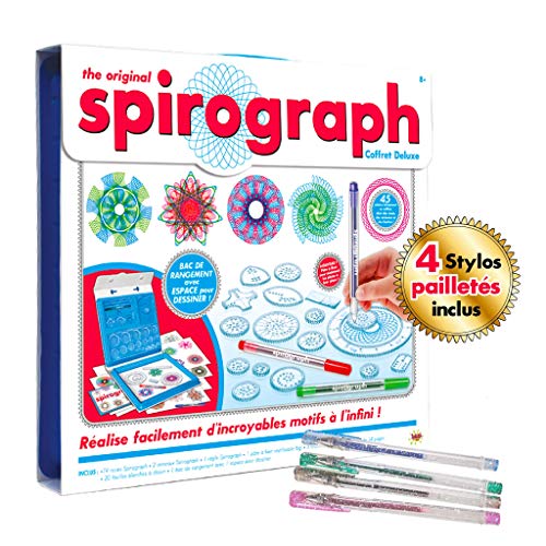 SPIROGRAPH Deluxe 30372 - Juego de 4 bolígrafos de Purpurina (Incluye Paleta Neon & Glitter-45 Unidades), Color Azul