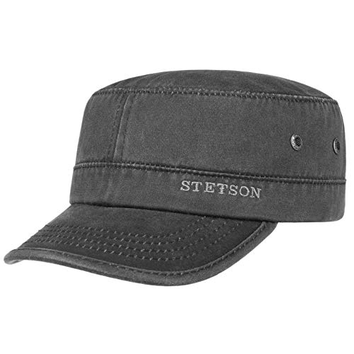 Stetson Datto Armycap Hombre - Algodón Impermeable - Invierno/Verano - Gorra Militar con protección Solar UV 40+ - Gorra Urbana - Imitación de Cuero Desgastado (Oilskin) - Army Cap Negro L (58-59 cm)