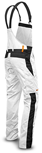 strongAnt® - Pantalón de Peto elástico de Trabajo Berlin, Bolsillos para Rodilleras - Pantalones de Pintor - Hecho en Europa - Talla: 60, Color: Blanco-Negro