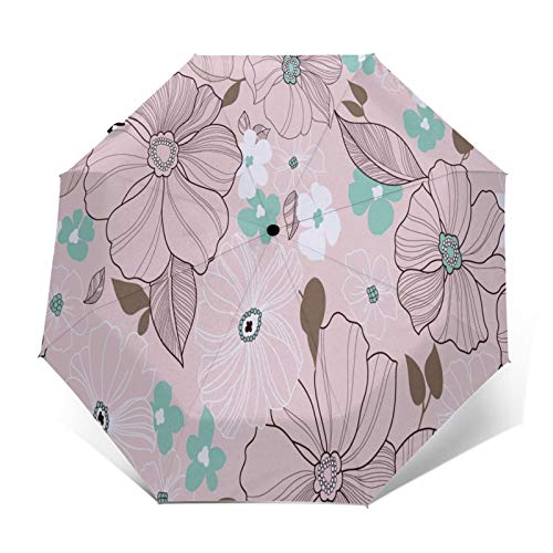 SUHETI Paraguas automático de Apertura/Cierre,Fondo Textura Flores Hojas Brotes,Paraguas pequeño Plegable a Prueba de Viento