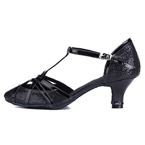 SWDZM Mujer Zapatos de Baile,estándar de Zapatos de Baile Latino Ballroom,Tacón-1.97'',Modelo-ES-511 Negro 37.5 EU/24CM