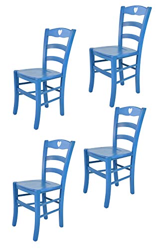 t m c s Tommychairs - Set 4 sillas Cuore para Cocina y Comedor, Estructura en Madera de Haya Color anilina Azul y Asiento en Madera