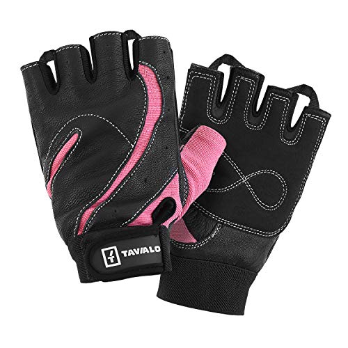 TAVIALO Guantes de Fitness para Mujer S (13-16 cm), Color Rosa/Negro, Respaldo de Cuero, Guantes de Gimnasio Mujer para Crossfit Bodybuilding Bicicleta y Contando