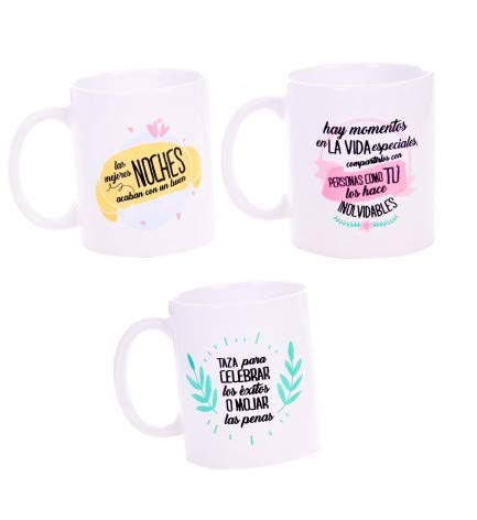 Taza Frases Mejores Deseos (Precio Unitario) - Tazas para Detalles Originales para Invitados de Bodas, Regalos Baratos para Comuniones y Cumpleaños Infantiles