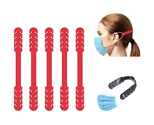 TBOC Salvaorejas Mascarillas Extensor Ajustable - [Pack 5 Piezas] Correa Antideslizante con Hebillas de Silicona [Roja] con Agarres para Sujetar Cuello Aliviar las Molestias Presión Cara Salva Orejas