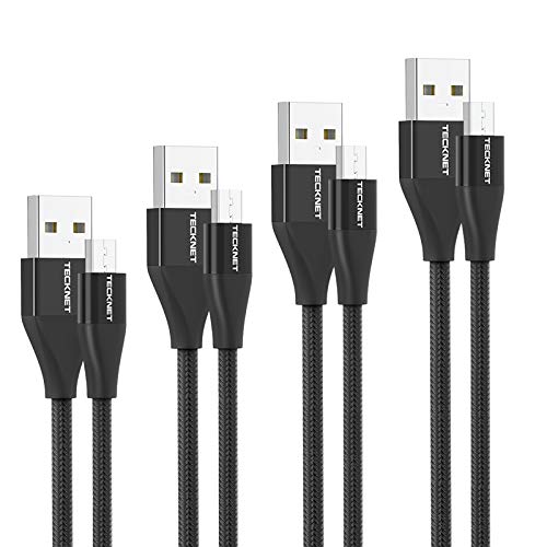 TECKNET Cable Micro USB, 4 Unidades (30CM+1M+1.5M+2M) de Alta Velocidad-2.4A USB Micro Cable de Carga para Tableta, Galaxy S7 / S6, Sony, Huawei, LG, Nexus, HTC, Kindle, PS4