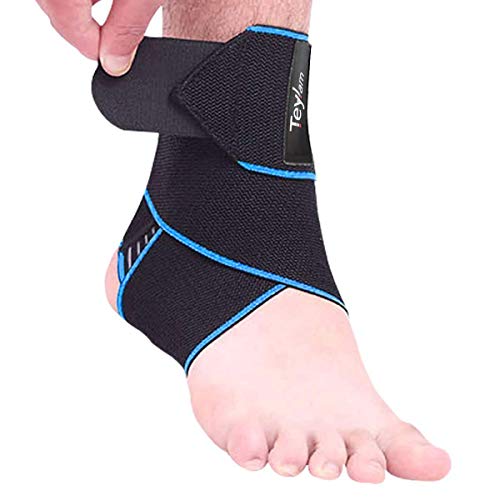 Teylam - Tobillera ajustable, tobillera flexible, ultrafina, aumenta la circulación y facilita la hinchazón, perfecto para fútbol, voleibol, mujer y hombre, derecha e izquierda, Unisex, azul