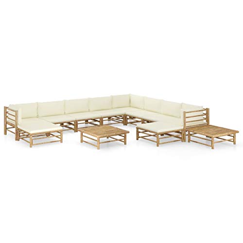 Tidyard Conjuntos Sofa Exterior bambú y Cojines Set de Muebles de jardín 12# 8 Piezas Blanco Crema