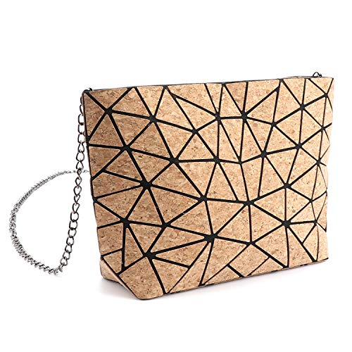 Tikea Bolsa Geométrica de Corcho Natural para Mujer, Cartera de Mano con Correa de Cadena de Moda Ecológica Efecto Madera