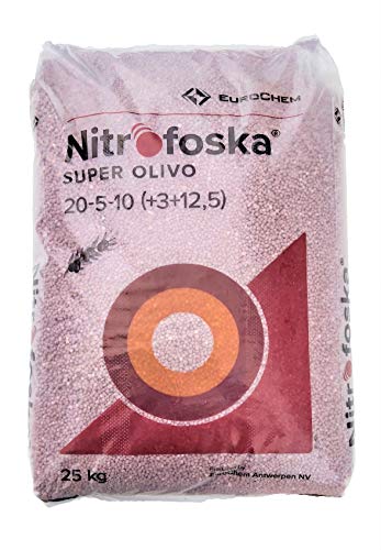 Todo Cultivo Nitrofoska Super Olivo 20-5-10. 250 Kilos en Sacos Individuales de 25 Kilos. Abono Complejo Que aporta al Olivo Todos los nutrientes necesarios para Conseguir un Fruto de máxima Calidad.