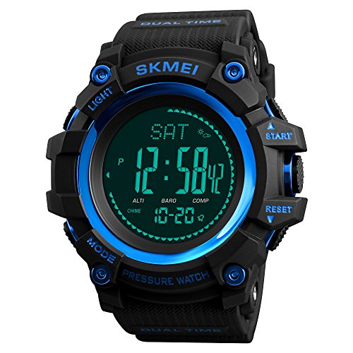 TONSHEN Hombre Reloj Outdoor Militar Digital Brújula LED Electrónica Doble Tiempo Altímetro Termómetro Podómetro Calorías Alarma Multifuncional Deportivo Relojes de Pulsera (Azul)