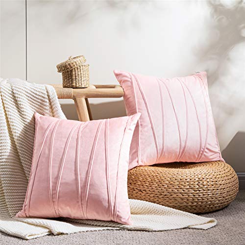 Top Finel Juegos 2 Hogar Cojín Terciopelo Suave Decorativa Almohadas Fundas de Color Sólido para Sala de Estar sofás 45X45cm Rosa Claro