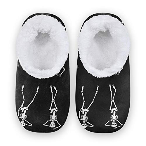 TropicalLife JNlover - Pantuflas divertidas con diseño de calavera humana para mujer y hombre, con parte trasera cerrada, cómodas de forro polar coral, para interiores y exteriores, color, talla Large