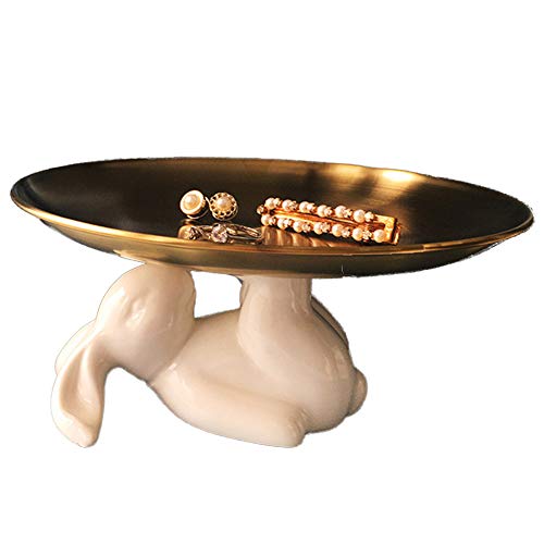 UPANV Plato De Joyería De Conejo - Bandeja De Anillos Decoración del Hogar Acento Animales Exhibición De Joyería Organizador Soporte Muebles Pequeños Esculturas De Conejo,A