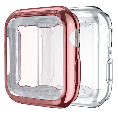 Upeak 2 Paquetes Compatible con Apple Watch Series SE/6/5/4 Funda 40mm, TPU Protector de Pantalla Compatible con iWatch, Claro/Rosado