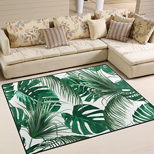 Use7 Alfombra de Palma Tropical, dise?o de Hojas de Jungla, Color Verde, para sal¨®n, Dormitorio, Tela, 203cm x 147.3cm(7 x 5 Feet)