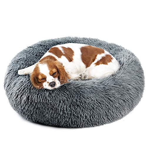 Vanansa Cama grande para perro, lavable para gatos y gatos, tamaño mediano, grande, cómoda y esponjosa cama para perros, 4 tamaños para dormir dulce y cálido, gris oscuro 70 cm