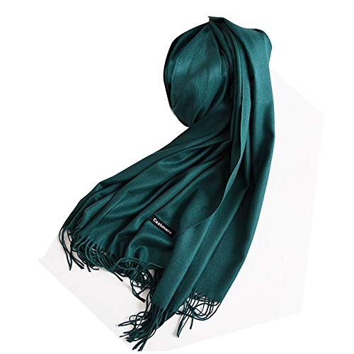 Vegena Pashminas - Pañuelo para la Cabeza para Mujer, diseño clásico, Color Cachemir, con borlas y Flecos (200 cm × 70 cm), Mujer, Verde Oscuro