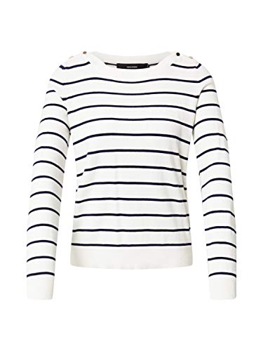 Vero Moda VMALMA LS Boatneck Blouse GA Boo Suéter, Blanco Nieve y Rayas de Color Azul Marino y Dorado, L para Mujer