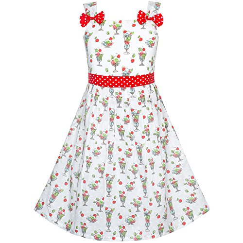 Vestido para niña Helado con Frutas y nueces Hielo Crema Corbata de moño Verano Sol 2-3 años