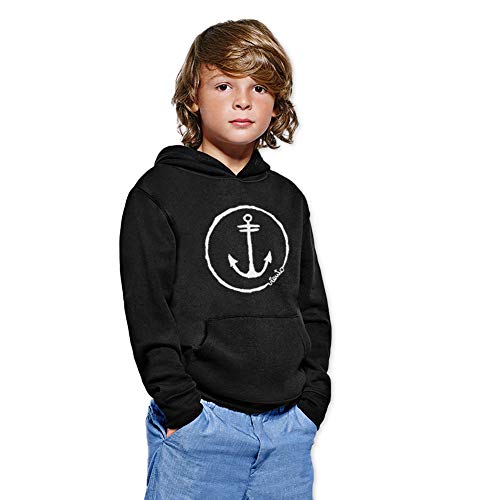 VIENTO Anchor Logo Sudadera para Niño (Negro, 5-6)