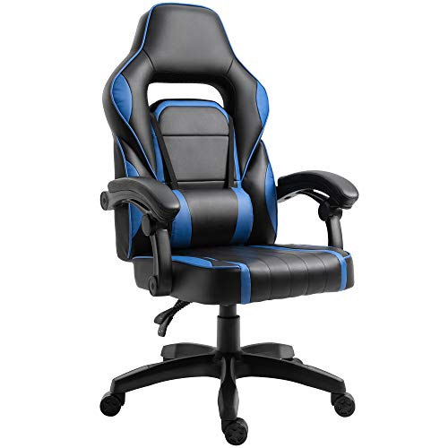 Vinsetto Silla de Oficina Ergonómica Ajustable en Altura Reclinable hasta 135° Silla Racing con Respaldo Alto Reposabrazos Regulable Asiento Acolchado 64x69x119-129 cm Azul