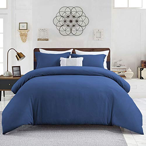 WAVVE Funda Nórdica 260x240 cm para Cama 180 con 2 Fundas de Almohada 40x75 cm, Funda de Edredón de Microfibra, Suave y Transpirable (Azul Oscuro, 3pcs)