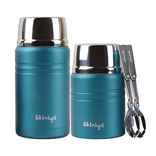 Wdmiya Termo para Comida, Frascos de Comida Caliente 2 pezzi, 500 ml &750 ml Frasco de Sopa de Acero Inoxidable Recipiente de Comida Aislado con Cuchara Plegable