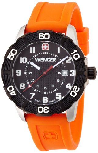 Wenger Roadster 01.0851.106 - Reloj analógico de Cuarzo para Hombre, Correa de Silicona Color Naranja (Agujas luminiscentes)