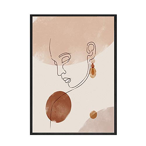 WENYOG Cuadro En Lienzo Boho Minimalista Abstracto Mujer Cara línea Dibujo impresión decoración de Pared Terracota Cartel Pared Arte Lienzo Pintura Cuadros decoración del hogar