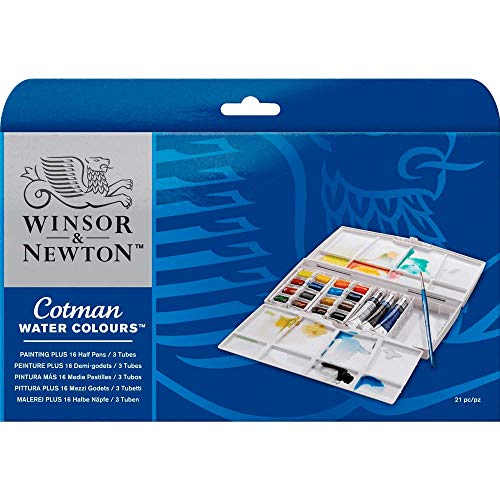 Winsor & Newton Caja plástica de 16 medio Godets y 3 tubos