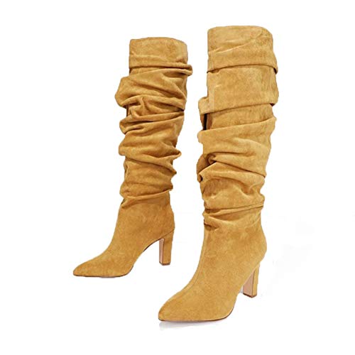 WMZQW Botas hasta la Rodilla para Mujer Moda Calzado de Trabajo Fiesta High Heels de Tacón Alto Zapatos de tacón Alto Boda Fiesta de graduación,Amarillo,43