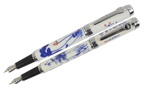 Xiaoyu 2PCS Jinhao 950 pluma azul y blanca porcelana pluma media 18KGP- bambú y Lotus