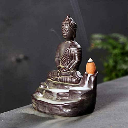 XXYHYQHJD Cerámica Retroceso Incienso Incienso Incienso Postal Maitreya Buddha Estatua Porcelana Cascada Censura Decoración del hogar + 10pcs Conos (Color : with 10pcs Mixed A, Size : Gratis)