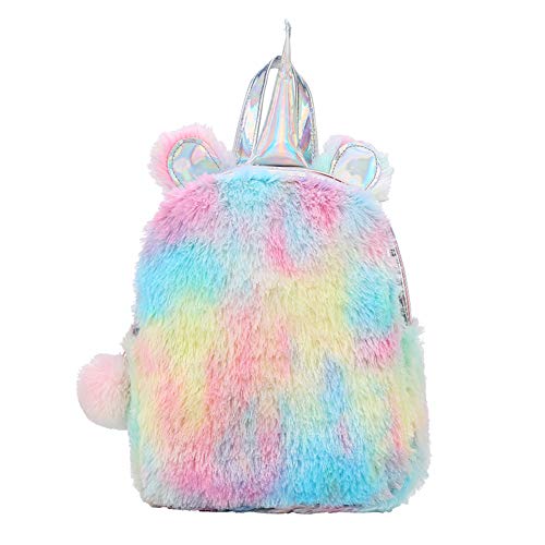 XYDZ Linda Mochila de Unicornio de Felpa, Mochila DE Unicornio 3D, Mini Mochila de Unicornio Esponjoso para Niña, Mochila de Viaje de Felpa Arcoíris