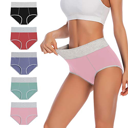 YaShaer Bragas de cintura alta para mujer, ropa interior de algodón suave, elástica, ropa interior de cobertura completa, bragas preciosas bragas para mujer