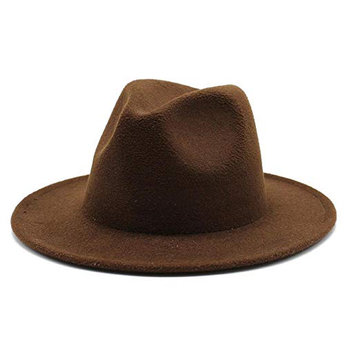 YDY Sombrero Fedora de ala Ancha a Juego para Mujer Sombrero de Fieltro de algodón de Color sólido para Hombre Otoño Invierno Panama Gamble Gorra de Jazz Amarilla 56-61Cm, café Profundo, M 56-58Cm