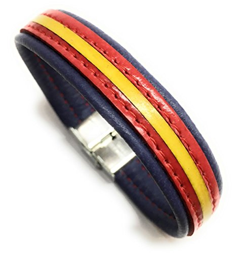 YOJAN PIEL - Pulsera De Cuero Bandera De España (Fabricada Artesanalmente) | Complementos de Moda Unisex para Hombres y Mujeres de Estilo Atemporal y Elegante | Regalos Originales y Exclusivos