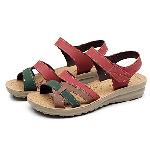 YUANSAI Sandalias Mujer Plataformas, Verano Cuña Piel Tacon Punta Abierta Plana Tobillo Zapato De Playa 2020 Sandalias Zapatos Flatform Sandalias