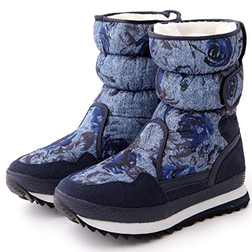 YUESFZ Botas De Nieve, Nuevas Botas De Montaña Cálidas De Invierno, Botas De Lana Impermeable Estilo Chino, Botas Medias Antideslizantes con Estampado De Porcelana Azul Y Blanca, Velcro