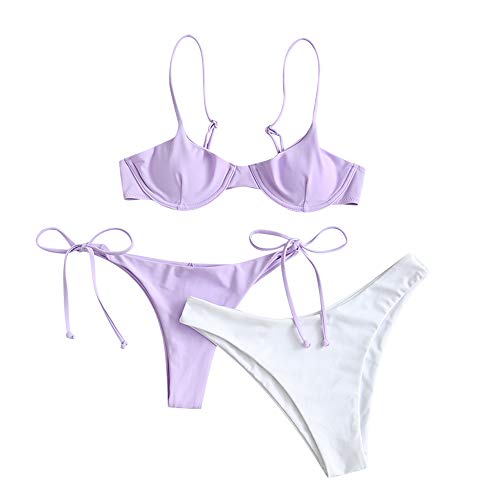 ZAFUL Conjunto de bikini para mujer con aros push-up. Morado de tres piezas. L