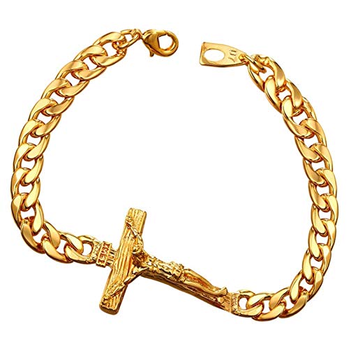 ZAOPP Pulsera Cruzada Hombre Joyería Plata/Color de Oro 21cm Inri Crucifijo Jesús Pieza Linda Cadena de Mano Brazalete Regalo Accesorios (Color : A)