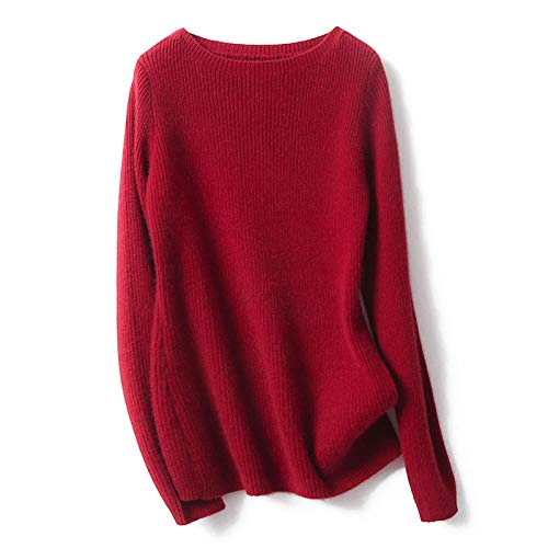 ZHONGCZ Suéter de Cachemira para Mujer Jersey de Cuello Alto al Aire Libre Cuello Redondo Delgado Suéter de Cachemir 100% Puro Sudadera de otoño Invierno-XL (55-60 kg) Adecuado para Peso_Rojo