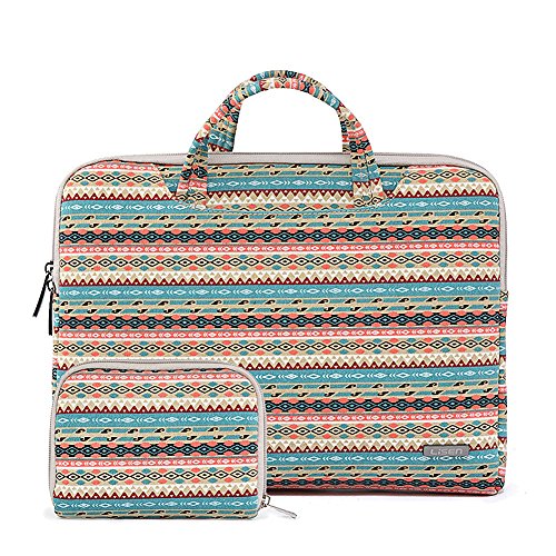 ZiXing 15.6 Pulgadas Bolsa Sleeve Funda para Ordenador portátil Tela de Lona Estilo Bohemio para Macbook/Netbooks/Ultrabooks/iPad Pro Verde