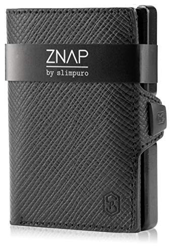 ZNAP Tarjetero RFID Metálico con Compartimento para Monedas – Mini Cartera con Monedero de Aluminio – Tarjetero Billetero Minimalista – Monedero Hombre Minimalista