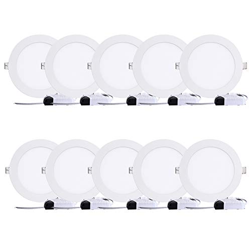 10pcs 9W LED empotrable en techo, luces para paneles empotrados, blanco frío 6500 K redondo diseño ultra fino focos planos de techo Driver incluido para baño pasillo cocina oficina