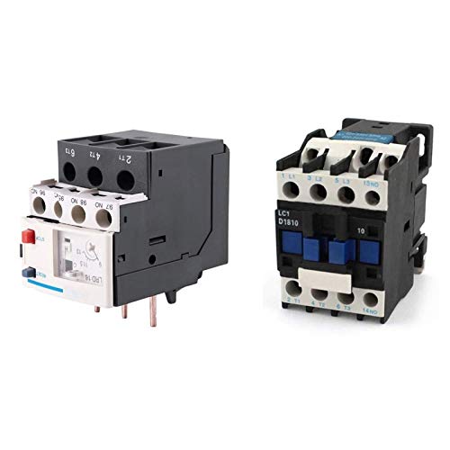 2 Pcs Negro de relé: 1 Pcs 3 Poles AC 9A - 13A térmica de sobrecarga eléctrica Relay 1 NO 1 NC y 1 Pcs AC Contactor AC220V Bobina 18A 3-Phase 1 NA 50 / D1810 60Hz Motor Starter Relay LC1