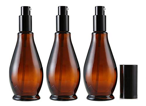 3 frascos vacíos de cristal ámbar de 100 ml con tapa negra, perfume, crema, loción para labios, bálsamo de labios y aceite esencial.