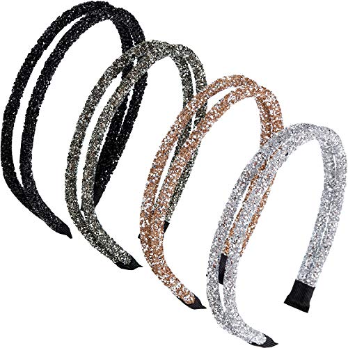 4 Piezas Diadema de Diamantes de Imitación Banda de Cabeza Lateral Doble Diadema de Cristal Delgada para Mujeres Chicas Accesorios de Pelo